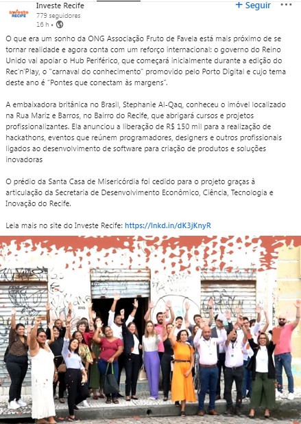 A embaixadora britânica no Brasil, Stephanie Al-Qaq, visita imóvel que sediará o Hub Periférico