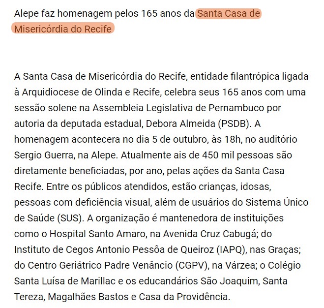 Celebração dos 165 anos da SCM será comemorado com uma sessão solene na Alepe