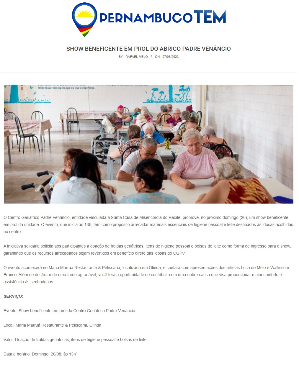 CGPV promove show beneficente em prol da unidade
