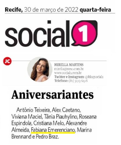 Coluna Social 1 (JC) parabeniza Dra. Fabiana Emerenciano