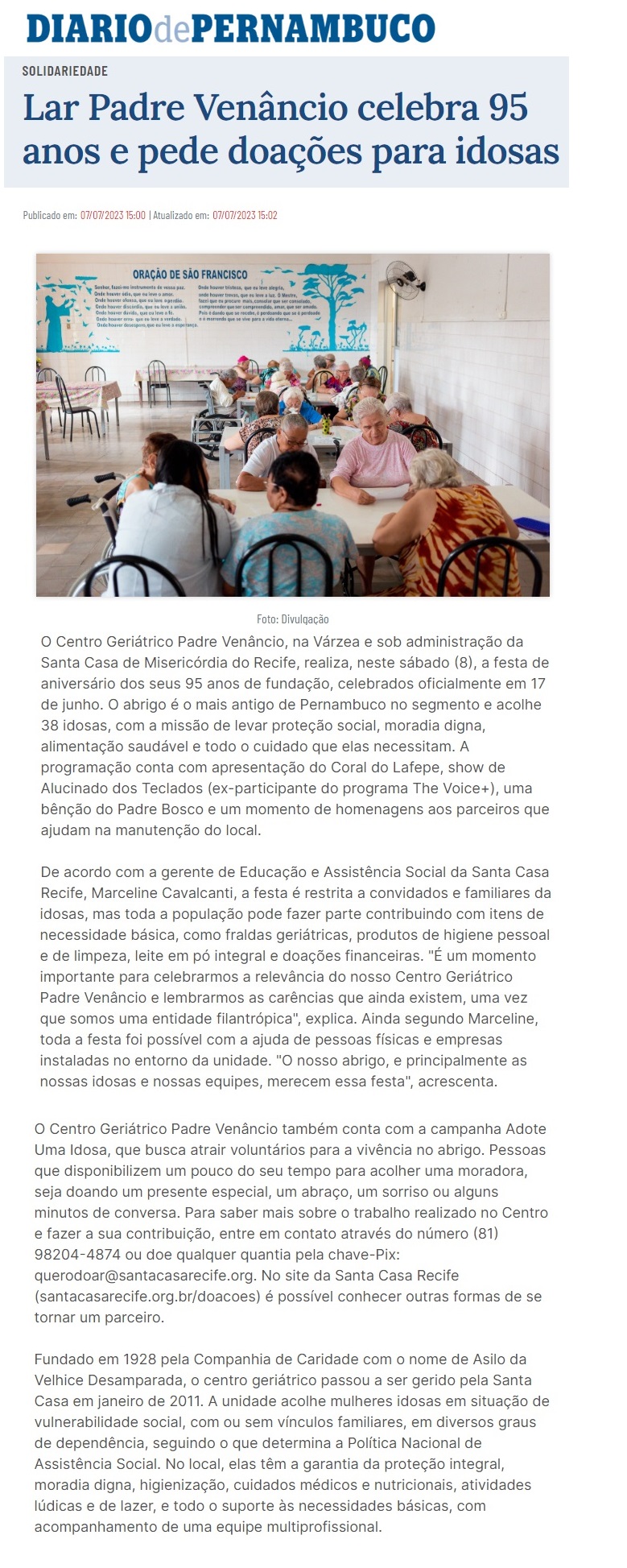 Diário de Pernambuco destaca os 95 anos de fundação do CGPV