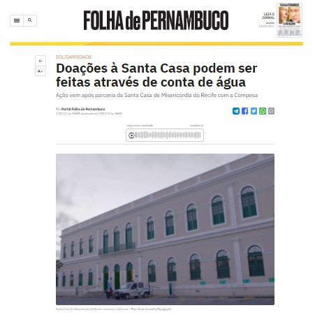 Doações à Santa Casa podem ser feitas através de conta de água