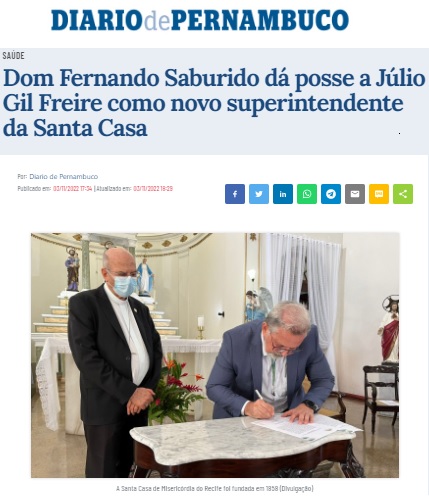 Dom Fernando Saburido dá posse a Júlio Gil Freire como novo superintendente da Santa Casa
