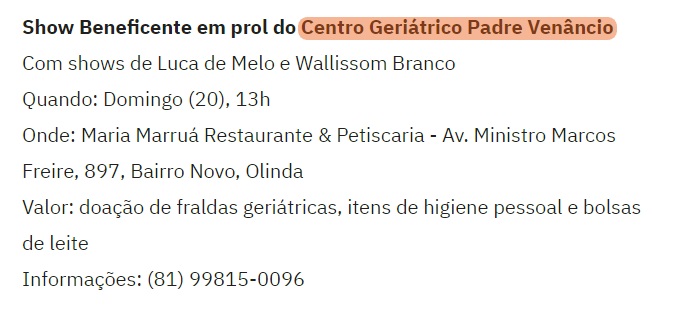 Folha de PE destaca informações sobre o evento em prol do CGPV