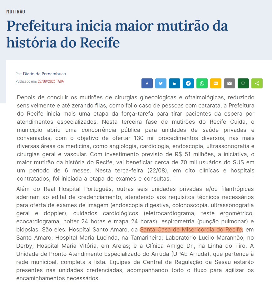 HSA participa do maior mutirão de saúde da história do Recife