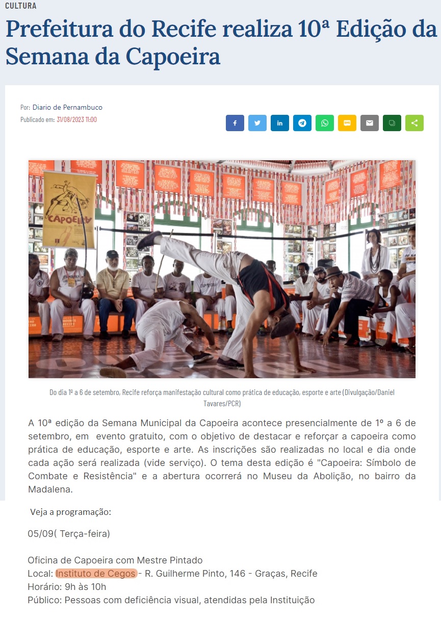 IAPQ está presente na 10ª Edição da Semana da Capoeira