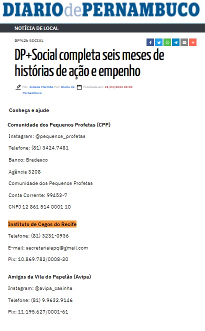 Instituto de Cegos Antonio Pessôa de Queiroz (IAPQ) é destaque no DP+Social