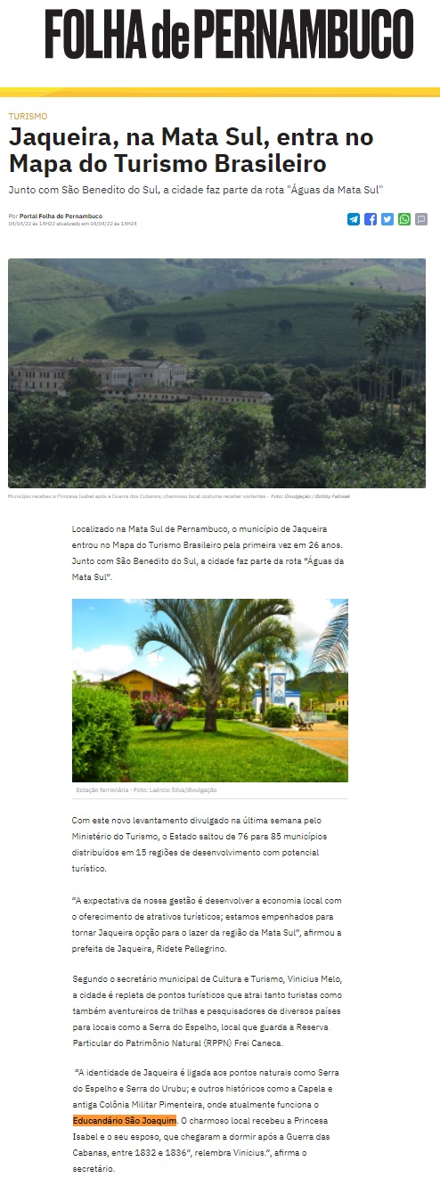Jaqueira, na Mata Sul, entra no Mapa do Turismo Brasileiro