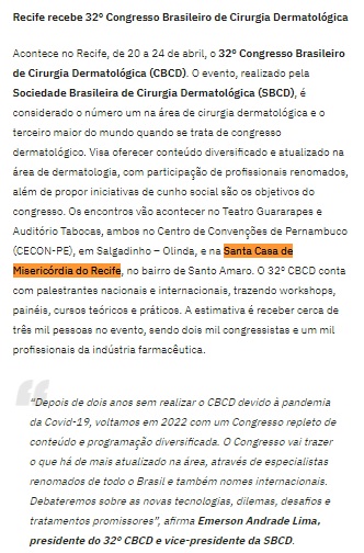 Recife recebe 32º Congresso Brasileiro de Cirurgia Dermatológica 