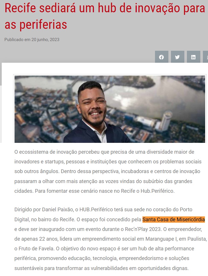 Recife sediará um hub de inovação para as periferias 
