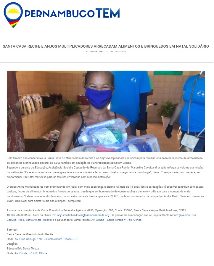 Santa Casa Recife e Anjos Multiplicadores arrecadam alimentos e brinquedos em Natal Solidário