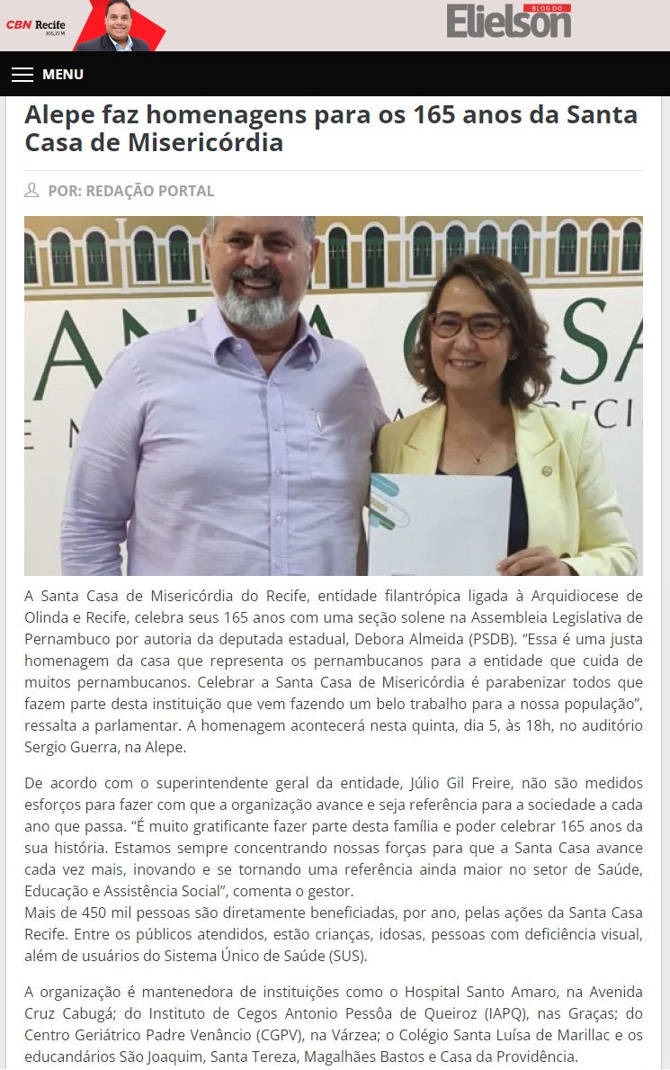 Sessão Solene em homenagem aos 165 anos da Santa Casa, na Alepe