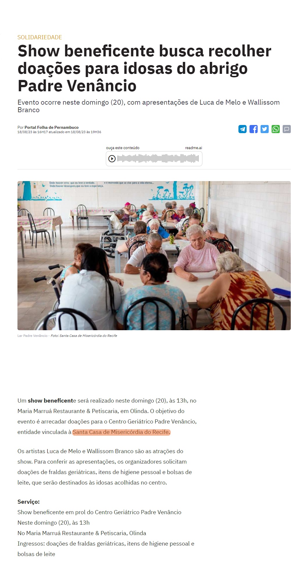 Show beneficente buscar arrecadar doações para o CGPV