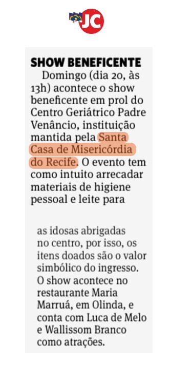 Show beneficente do CGPV terá como atrações Luca de Melo e Wallissom Branco