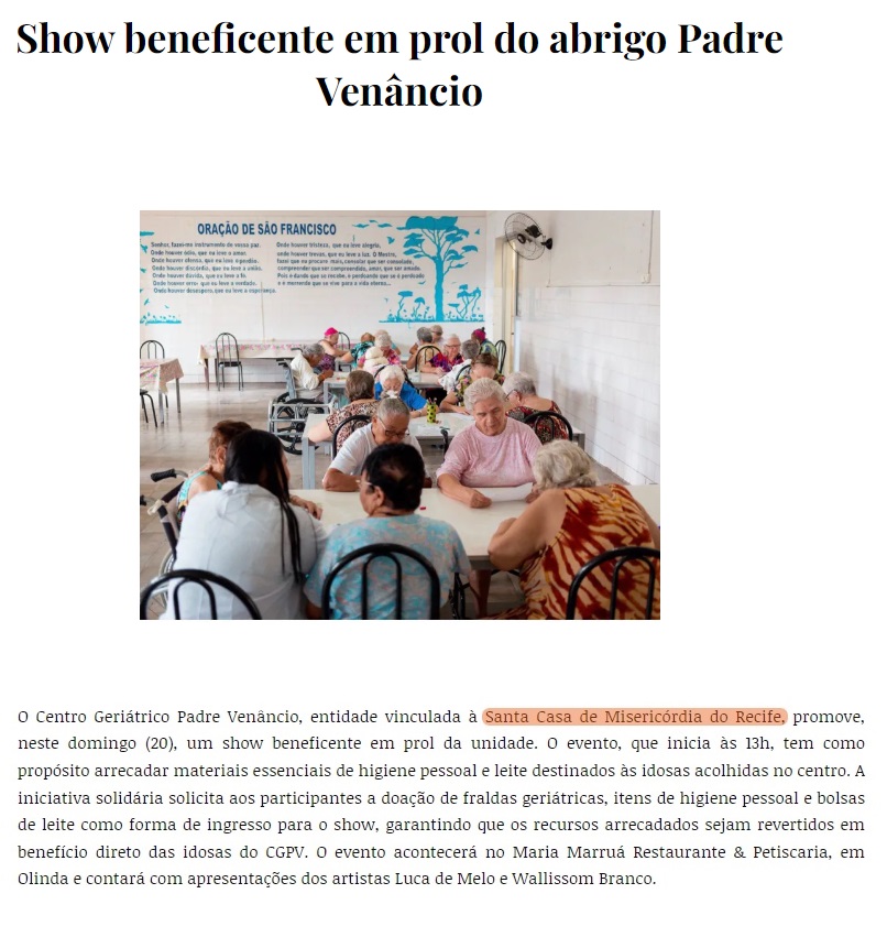 Show beneficente em prol do Abrigo Padre Venâncio
