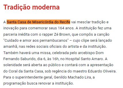 Coluna Social 1 (JC) destaca aniversário da Santa Casa Recife